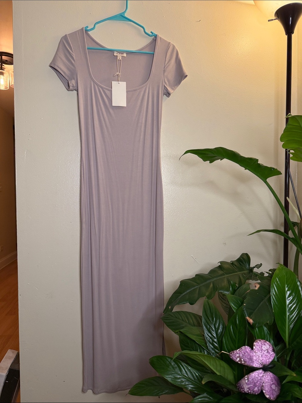 NWT See You Monday Lavender Gray/mushroom color.  Ribbed Scoop Neck Maxi Dress M